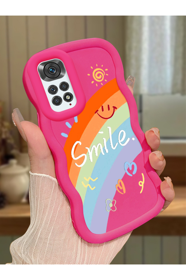 حافظة متوافقة مع هاتف Redmi Note 11، حافظة حماية للكاميرا من السيليكون الأحمر، حافظة هاتف بنمط قوس قزح