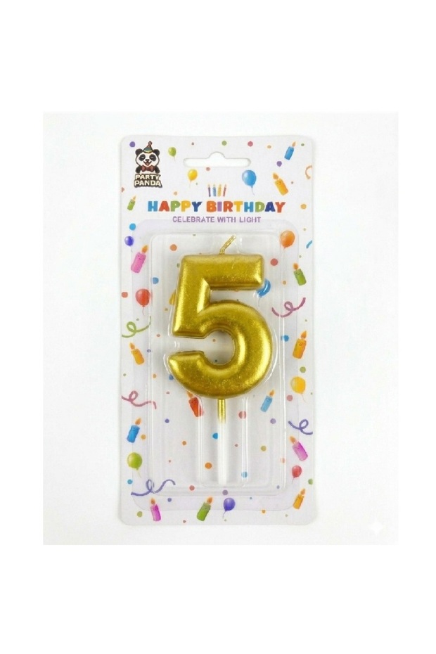 PartyPanda Gold Birthday Party Candle Number 5