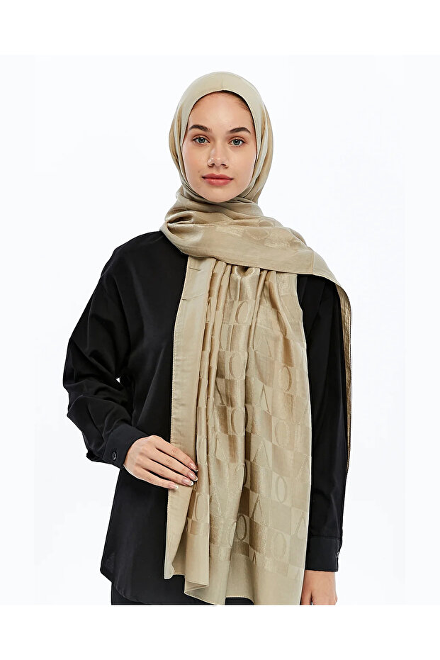 60% Lyocell 40% Cotton Alia Vo Women's Patterned Shawl_Beige