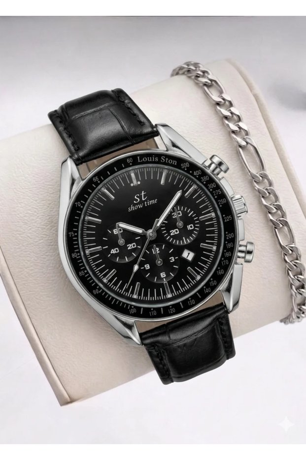 Men's Wristwatch with Calendar Black Pu Leather Cord Bracelet Gift Analog Quartz Classic Sports Stylish Casual