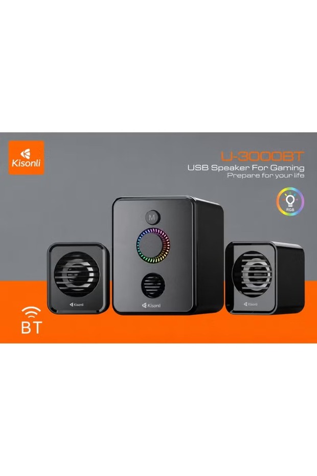 نظام سماعات ألعاب بلوتوث USB مع إضاءة RGB (U-3000BT) - سماعة صوت متعددة الوسائط 2.1 قناة باللون الأسود