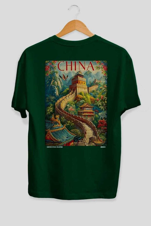 Great Wall of China Green Oversize Country City Back Printed Unisex T-Shirt 100% Cotton Premium