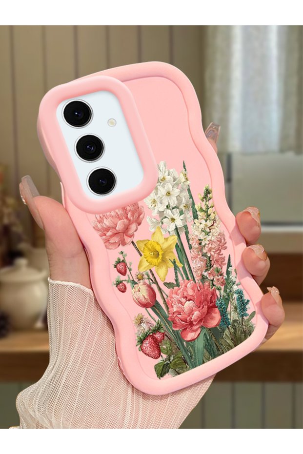 Samsung Galaxy S24 Fe Compatible Case Camera Protector Pink Silicone Couple Phone Case Floral Pattern