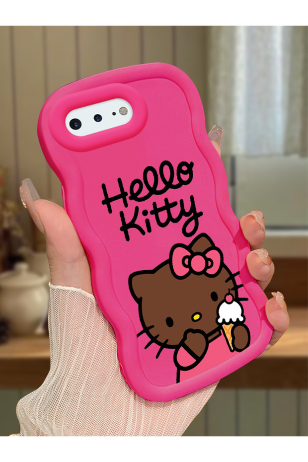 iPhone 7 Plus Compatible Case with Camera Protection Red Silicone Couple Phone Case Kitty Pattern