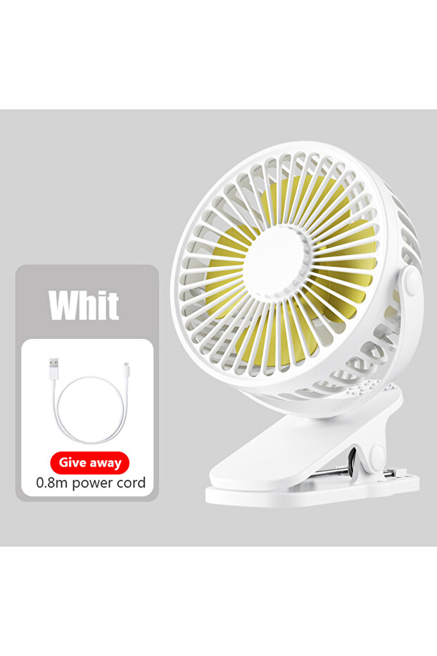 White USB Mini Desktop Clip Fan 3 Speed Quiet 360° Rotatable Portable Electric Cooling Fan Multifunc