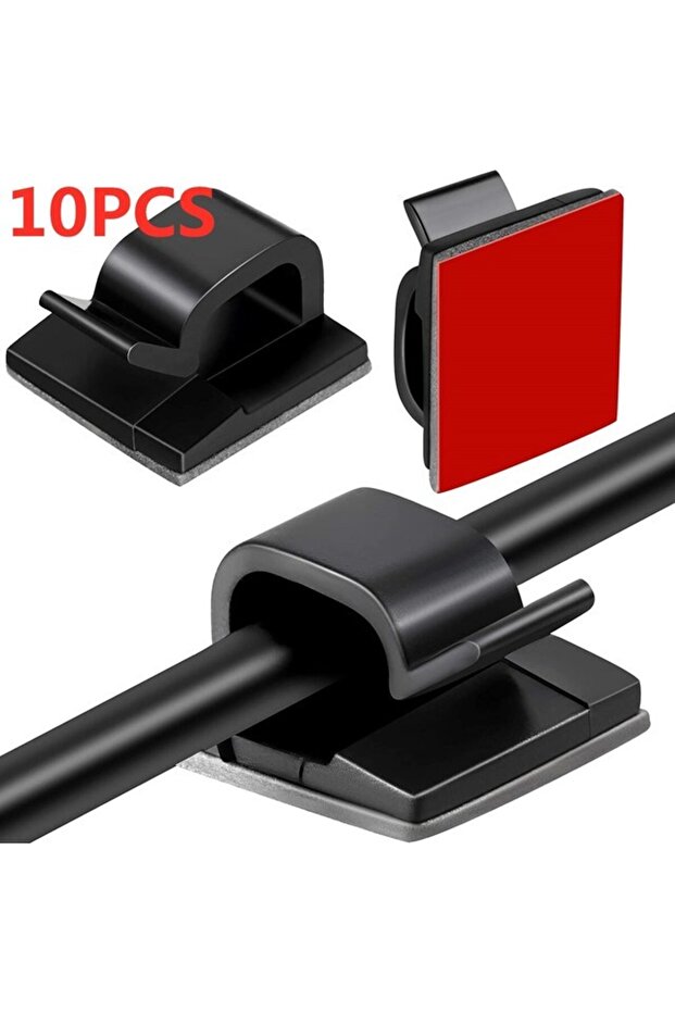 10 قطع - مشابك منظم كابلات سوداء، حامل لف الأسلاك، واقي الأسلاك، لاصق إدارة كابل USB