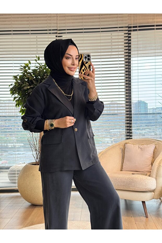 260151 طقم سترة وبنطلون أنيق باللون الأسود