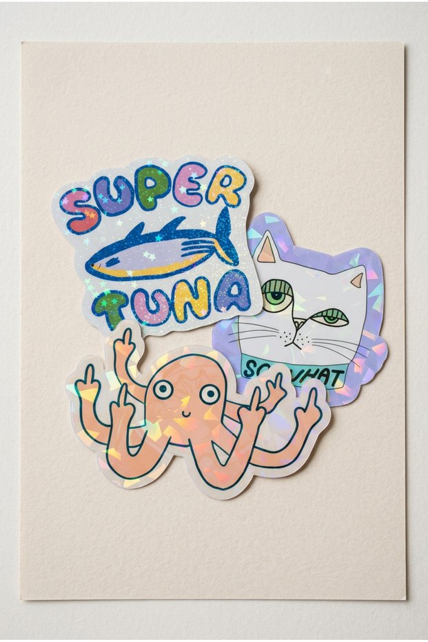 Holographic Laminated Fun Sticker Set of 3 | Laptop, Notebook, Journal Sticker