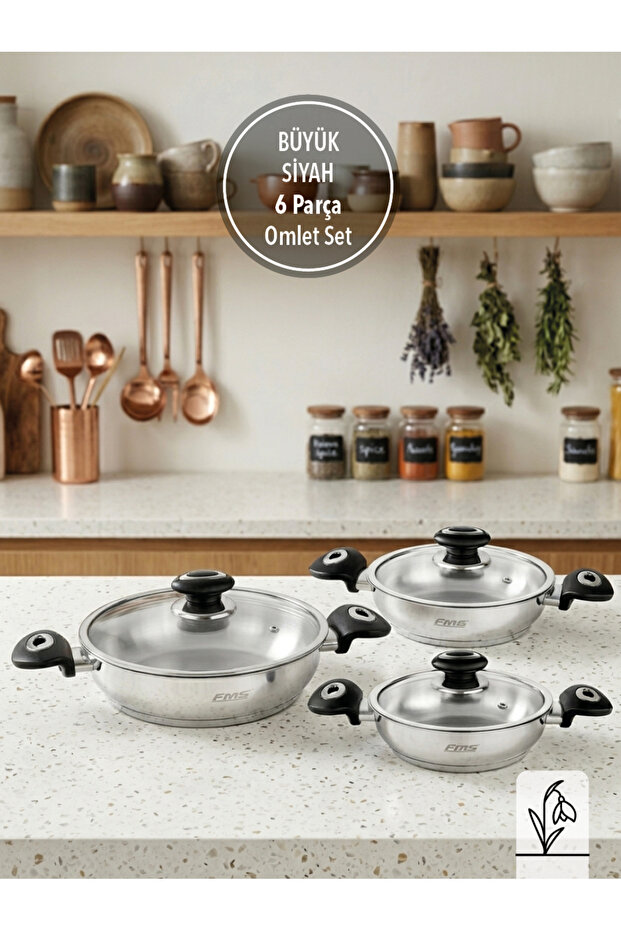 Large Black 6-Piece Omelette Set Black | 18/10 Stainless Steel | Induction Compatible |