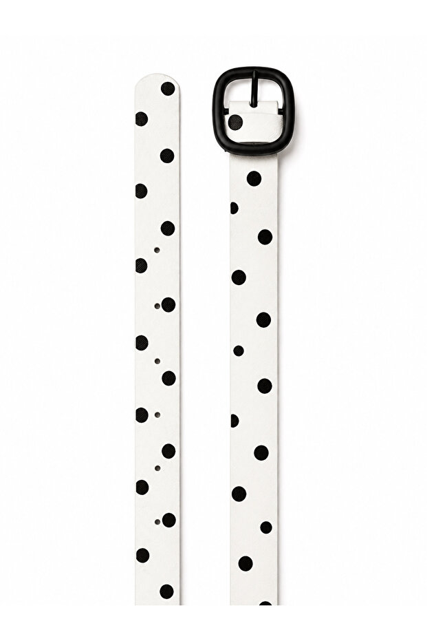 Special Design Black and White Polka Dot Faux Leather Women's Belt with Matte Black Buckle 3 cm