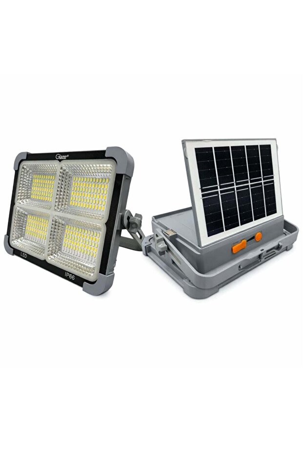 مصباح عمل شمسي قابل لإعادة الشحن بـ 4 ألواح LED مع بنك طاقة، وضع طوارئ SOS ومقاوم للماء IP66 - إضاءة محمولة للتخييم والبناء في الهواء الطلق