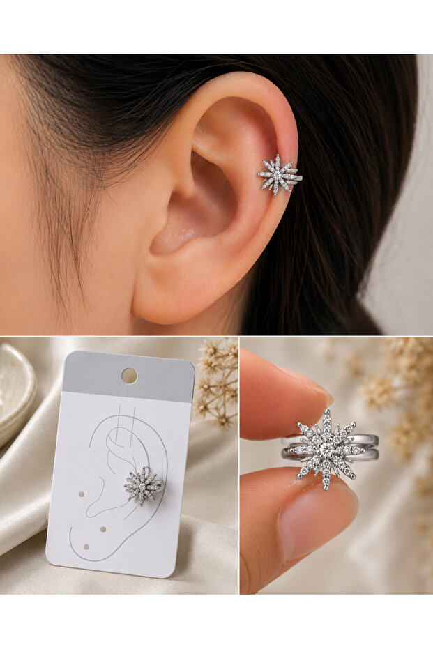 Silver Color Zircon Stone Sun Figured Cartilage Earring – Single