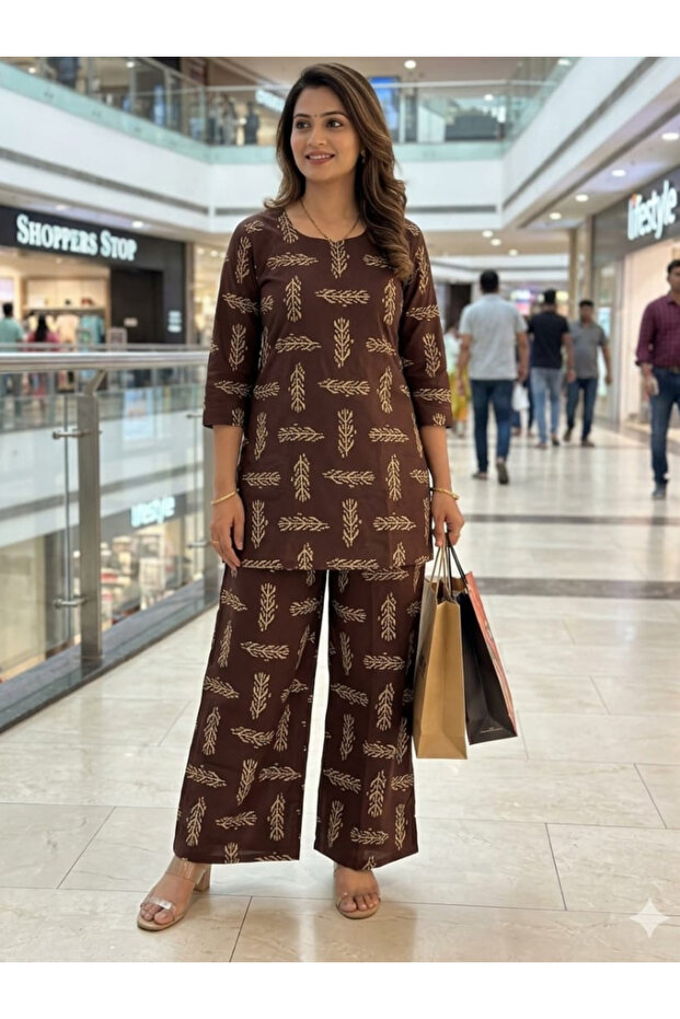 Brown Premium Flex Cotton Co-ord Set - FFT8970 | Brown-Size:XL-42-Inches