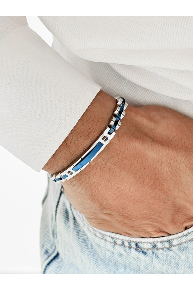 Navy Blue and Silver Steel Men's Bracelet Frj10195A-L 2 Year Warranty Gift Boxed
