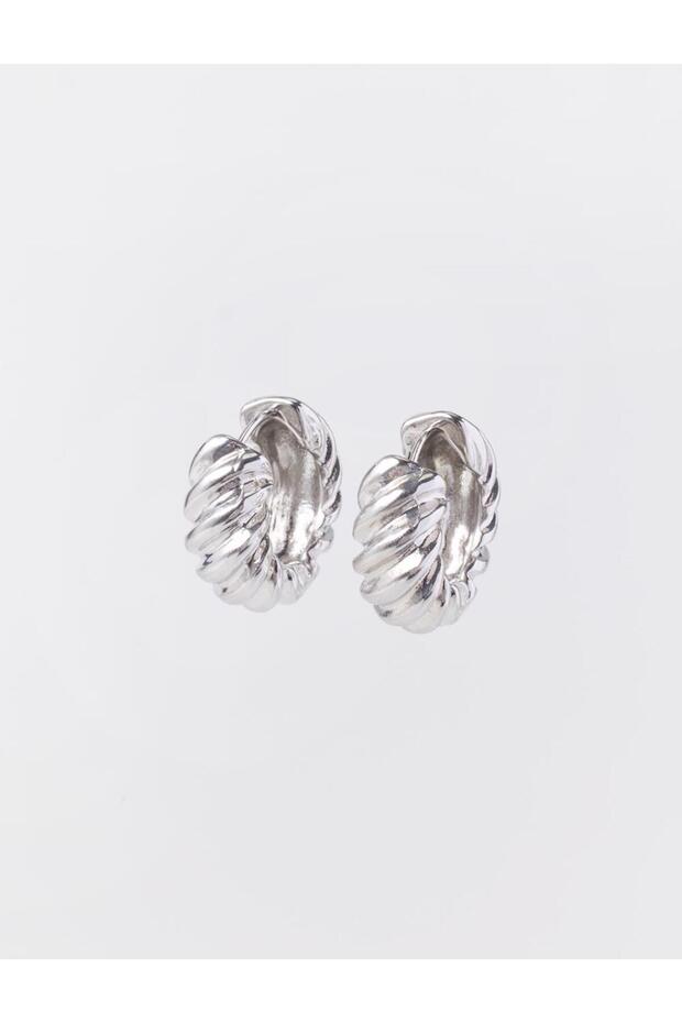 Silver Color Twisted Textured Curved Hoop Earrings