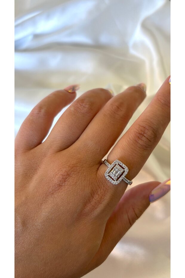 Women's Silver Color Row Stone Adjustable Baguette Ring