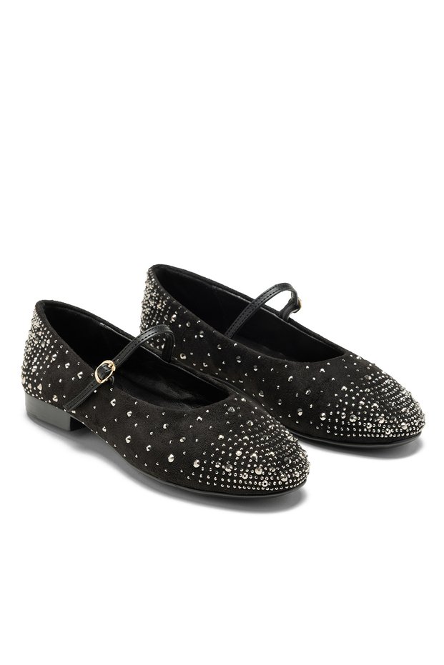 Women's Stoned Patterned Genuine Leather Lined Slip-On Orthopedic Sole Ballerinas