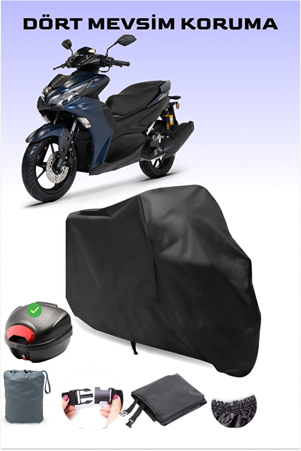 Black Topcase Compatible Water and Dust Proof Rks Arome 125 Motorcycle Tarpaulin