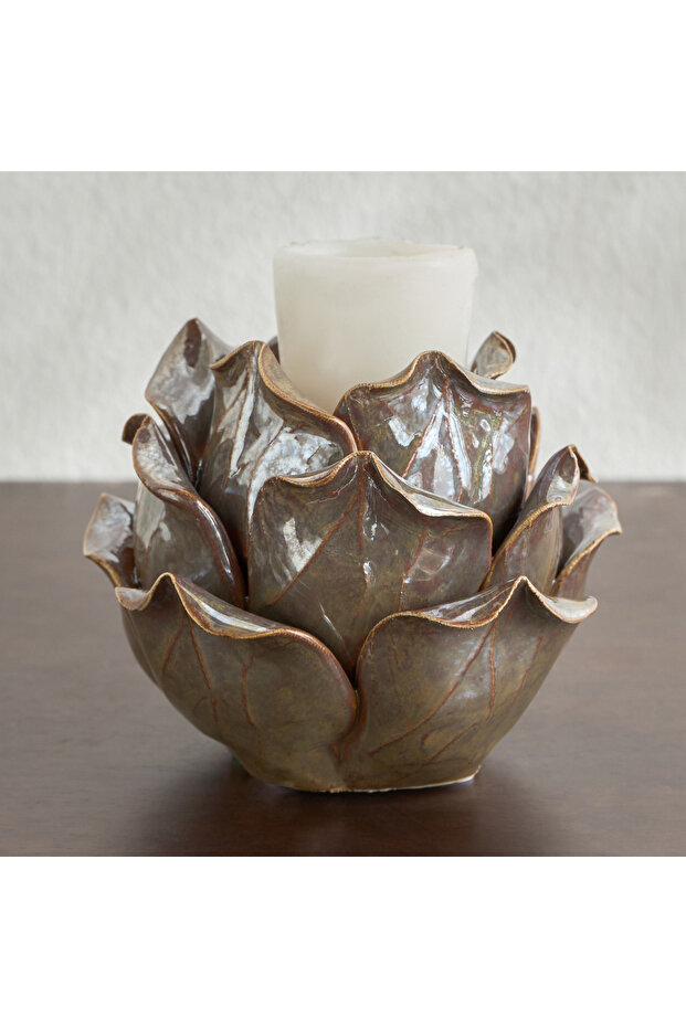 Liora Glazed Floral Tealight Candleholder - 10 cm