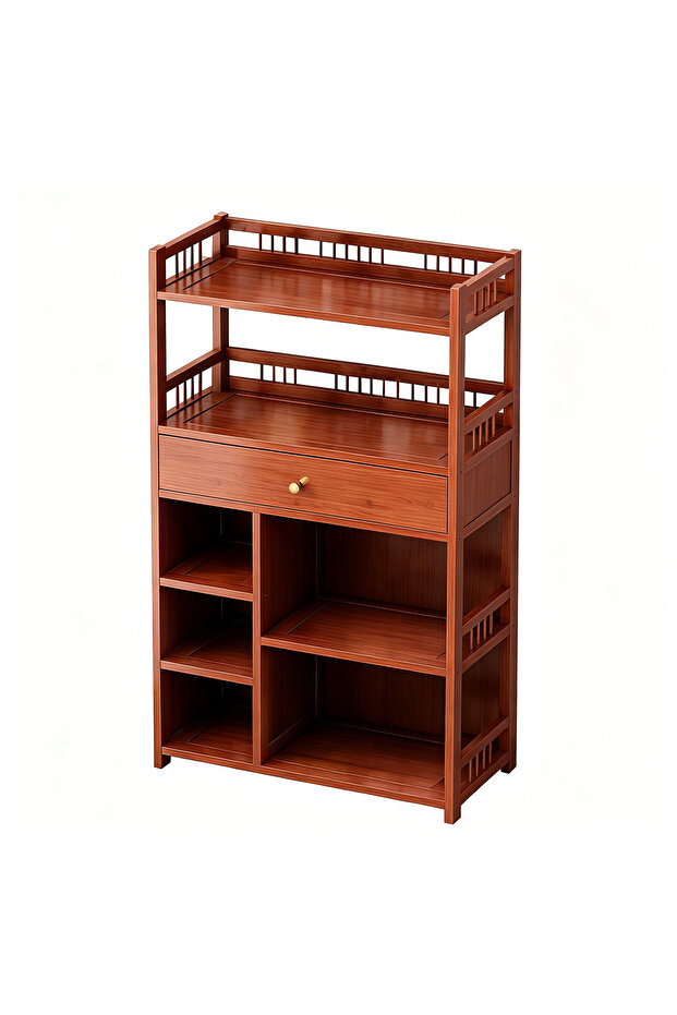FFD 4-Tier Bamboo Storage Rack with Drawer - Freestanding Bookshelf & Organizer Cabinet for Home Office, 90kg Load Capacity, 52x30x110cm