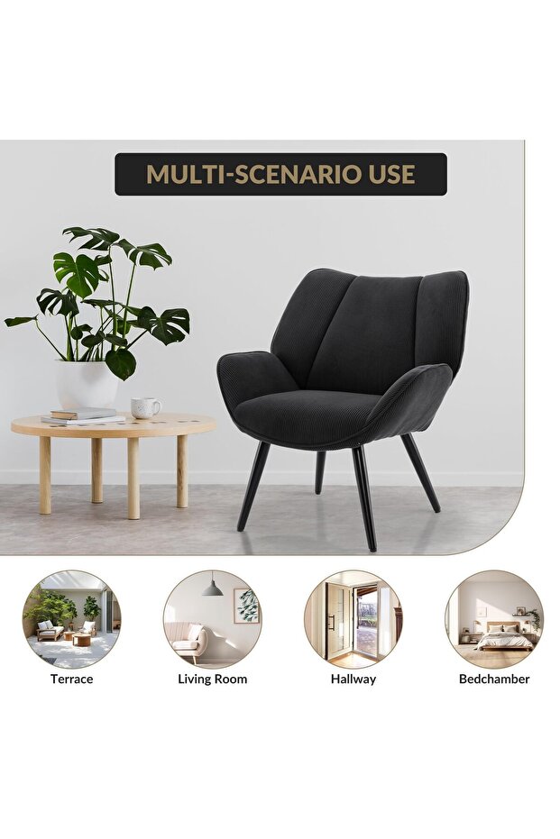 SF-Wing -Seater Single Sofa with Iron and Solid Wood Frame - Durable Iron Frame, Premium Solid Wood, Comfortable Design with High Backrest - Black