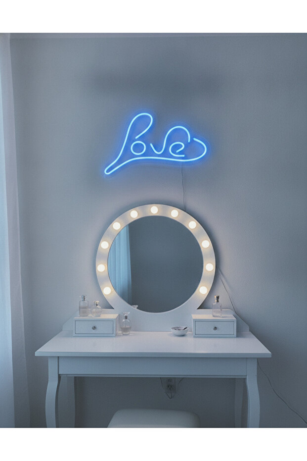 Love Yazılı LED Neon Duvar Tablosu | Mavi Aydınlatmalı Modern Dekor | Yatak Odası - 3