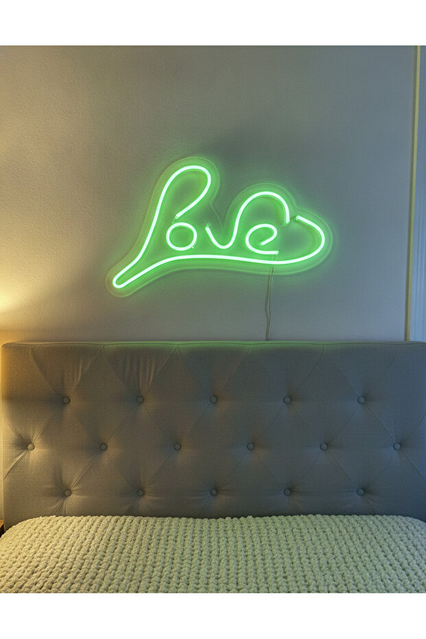 Love Yazılı LED Neon Duvar Tablosu | Yeşil Aydınlatmalı Modern Dekor | Yatak Odası - 1