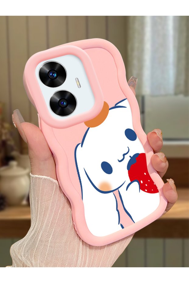 Realme C55 Compatible Case Camera Protector Pink Silicone Couple Phone Case Stripe Pattern