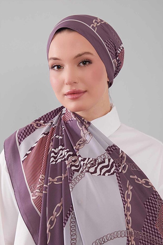 شال موس كريب بنمط سلسلة ذهبية أرجوانية