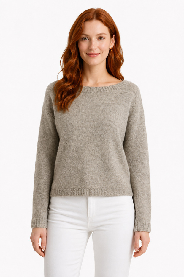 Women's Knitwear Round Neck Gray Sweater