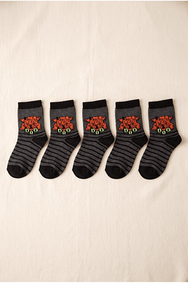 Boy's Gray 3-4 Years Old Dog Figured Socks Set of 5