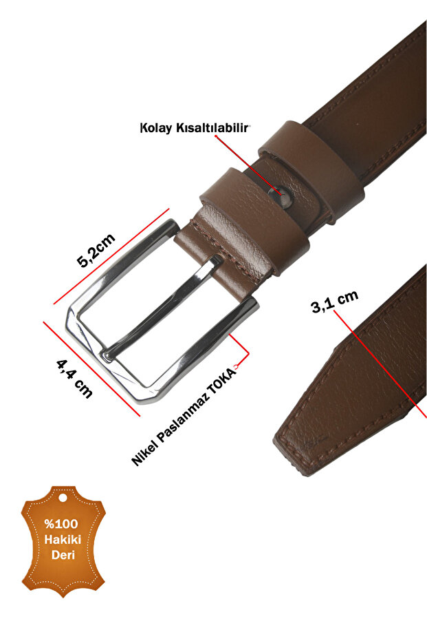 Light Brown 100% Genuine Leather Men's Belt – Stylish Design with Fine Stitching, Easy to Shorten 26026