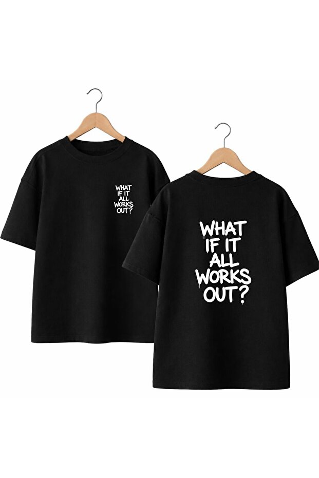 What Works Back and Front Chest Printed 100% Cotton Oversize Loose Regular Fit Crew Neck T-Shirt