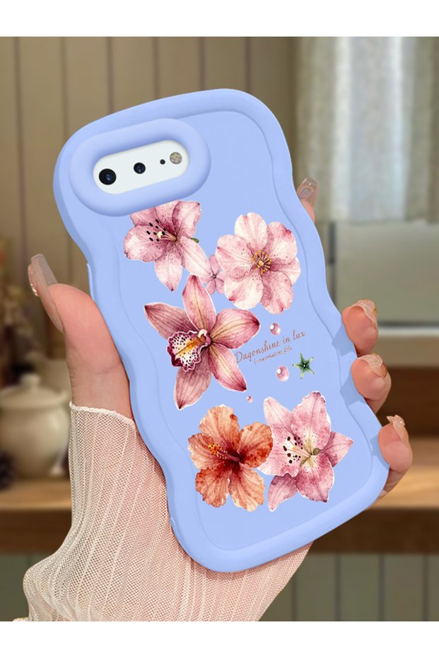 حافظة متوافقة مع هاتف iPhone 8 Plus، حافظة حماية للكاميرا من السيليكون الأزرق، حافظة هاتف بنمط زهور