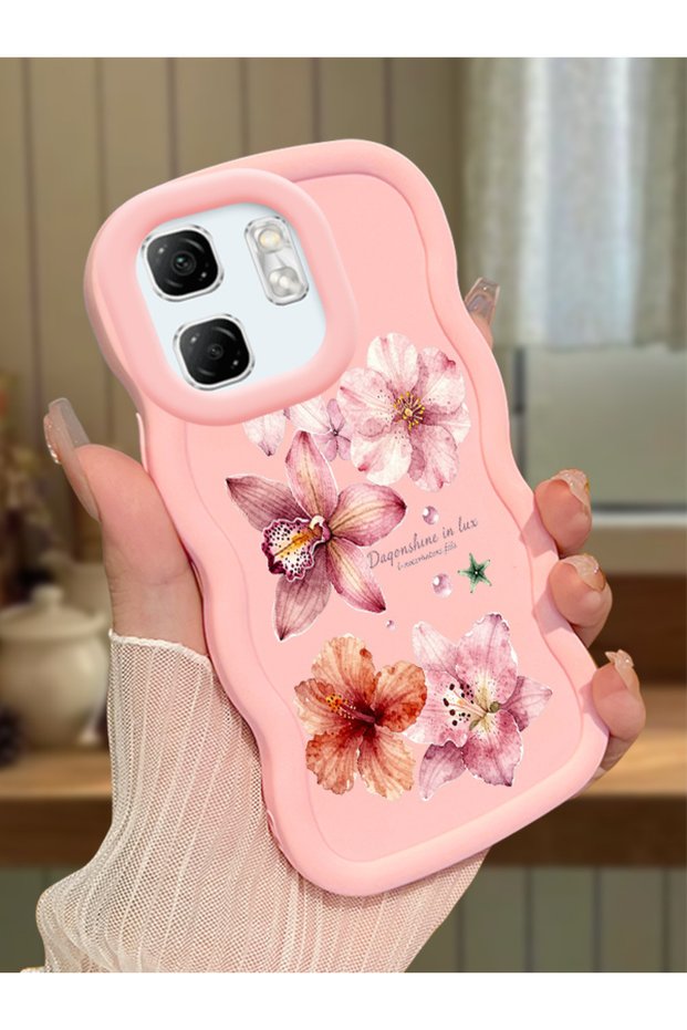 Infinix Hot 50I Compatible Case Camera Protector Pink Silicone Couple Phone Case Floral Pattern