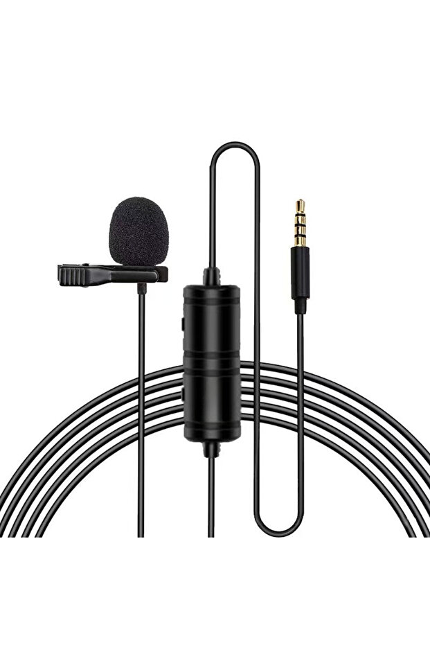 black Wired Omnidirectional Lavalier Mic 3.5mm Clip On 6m Cable High Sensitivity for Smartphone DSLR