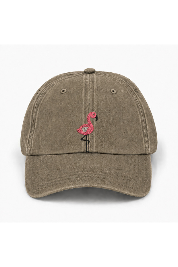 Flamingo Embroidered Unisex Cotton Vintage Washed Adjustable Cap Hat (Flamingo Embroidered Hat)
