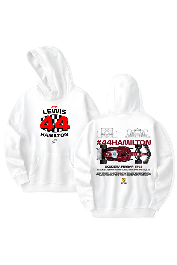 Lewis Hamilton Printed Cotton Long Sleeve Hooded Sweatshirt with 3 Yarns