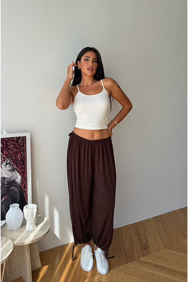 Women's Bitter Brown Tie-Dye Detailed Buzy Oversize Shalwar Trousers Frv0214