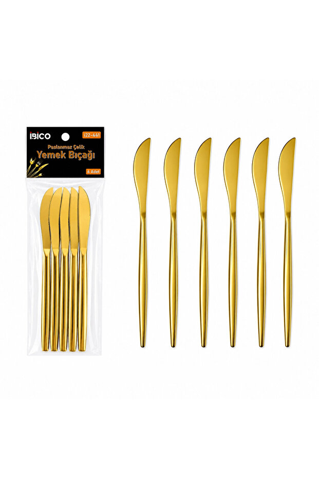6-Piece Dinner Knife Set - Shiny Gold Color - 21 cm