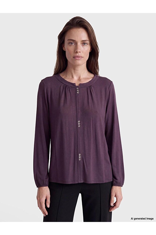 Plum Crew Neck Gathered Blouse (W6)