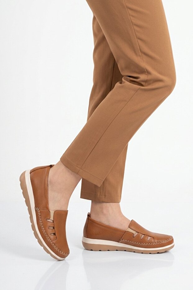 Tan Genuine Leather Women's Casual Shoes