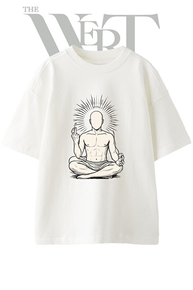 تي شيرت أبيض كبير الحجم مطبوع بتصميم Punk Buddha للجنسين