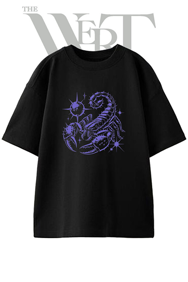 Scorpion Spiky Design Printed Unisex Black Oversize T-Shirt