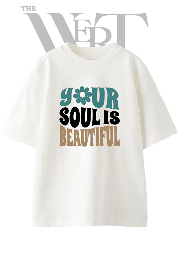 Flower Power Design Printed Unisex White Oversize T-Shirt