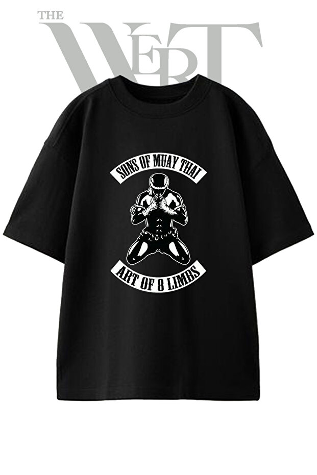 Muay Thai Wai Kru Design Printed Unisex Black Oversize T-Shirt