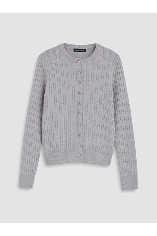 Lcw Modest Gray Hair Knit Patterned Women's Knitwear Cardigan