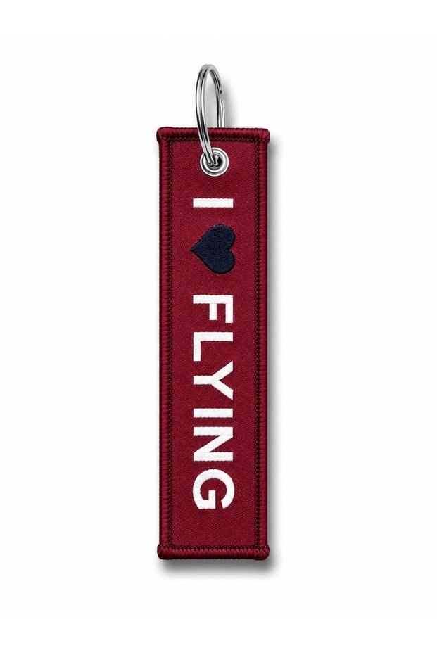 Fabric Keychain "I Love Flying" Burgundy