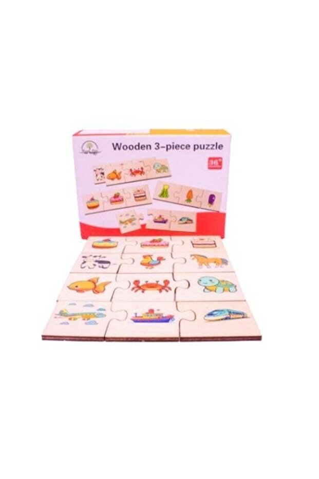 Wooden Matching Puzzle for Kids - Three-Piece Picture Puzzle Toy - Educational Toy for Developing Thinking and Concentration (Ages 3+)