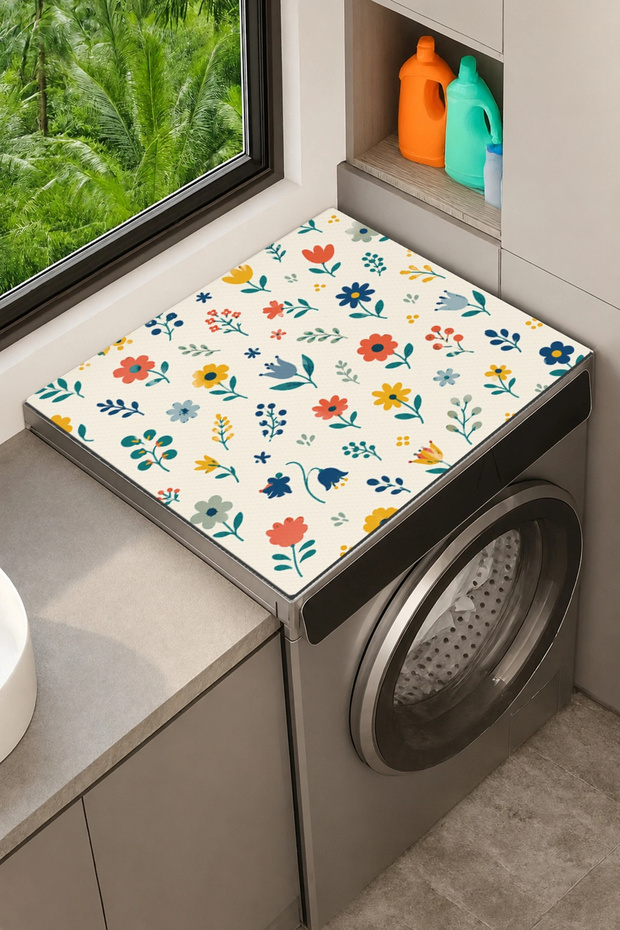 Clothes Dryer Top Organizer Mat Liquid-Proof Cover Spring Meadow